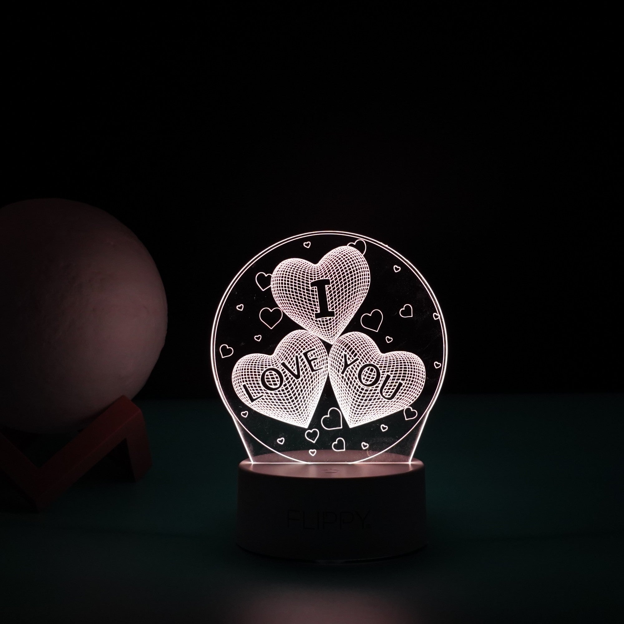 Lampa LED decorativa, Kaveny, 3D, cu text "I love you", doua moduri de alimentare USB si baterii, 20 cm inaltime, din material acril si lumina multicolora, alb