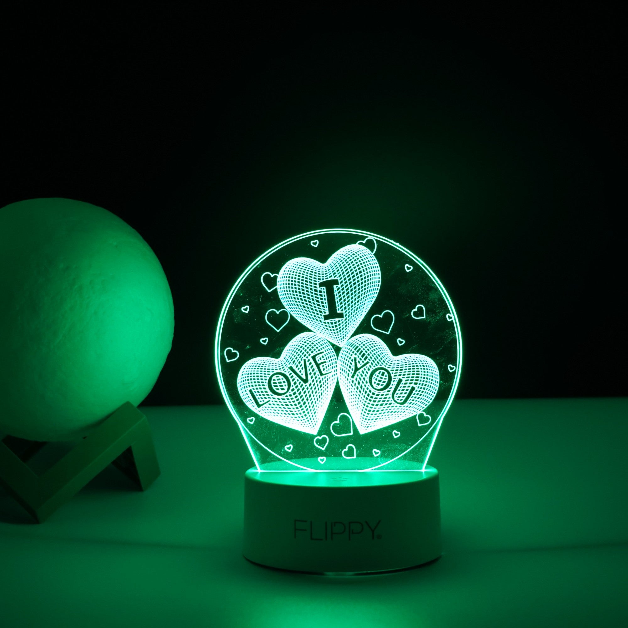 Lampa LED decorativa, Kaveny, 3D, cu text "I love you", doua moduri de alimentare USB si baterii, 20 cm inaltime, din material acril si lumina multicolora, alb