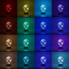 Lampa LED decorativa, Kaveny, 3D, Globul Pamantesc, doua moduri de alimentare USB si baterii, 20 cm inaltime, din material acril si lumina multicolora, alb