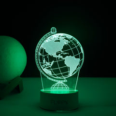 Lampa LED decorativa, Kaveny, 3D, Globul Pamantesc, doua moduri de alimentare USB si baterii, 20 cm inaltime, din material acril si lumina multicolora, alb