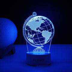 Lampa LED decorativa, Kaveny, 3D, Globul Pamantesc, doua moduri de alimentare USB si baterii, 20 cm inaltime, din material acril si lumina multicolora, alb