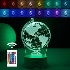 Lampa LED decorativa, Kaveny, 3D, Globul Pamantesc, doua moduri de alimentare USB si baterii, 20 cm inaltime, din material acril si lumina multicolora, alb