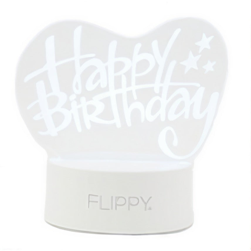 Lampa LED decorativa, Kaveny, 3D, Happy Birthday, cu USB si baterii, 20 cm inaltime, din material acril, lumina multicolora si telecomanda inclusa, alb