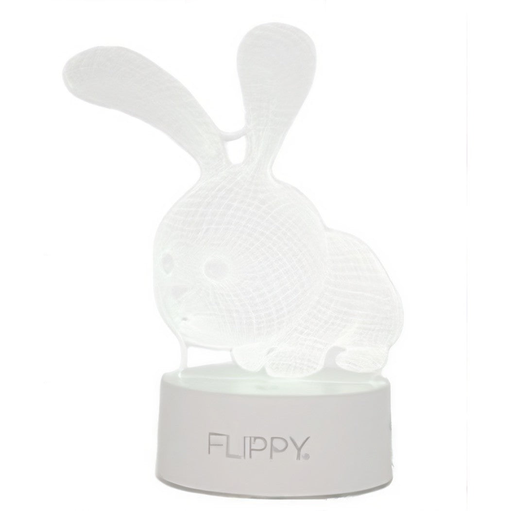 Lampa LED decorativa, Kaveny, 3D, Iepure, cu USB si baterii, 20 cm inaltime, din material acril, lumina multicolora si telecomanda inclusa, alb