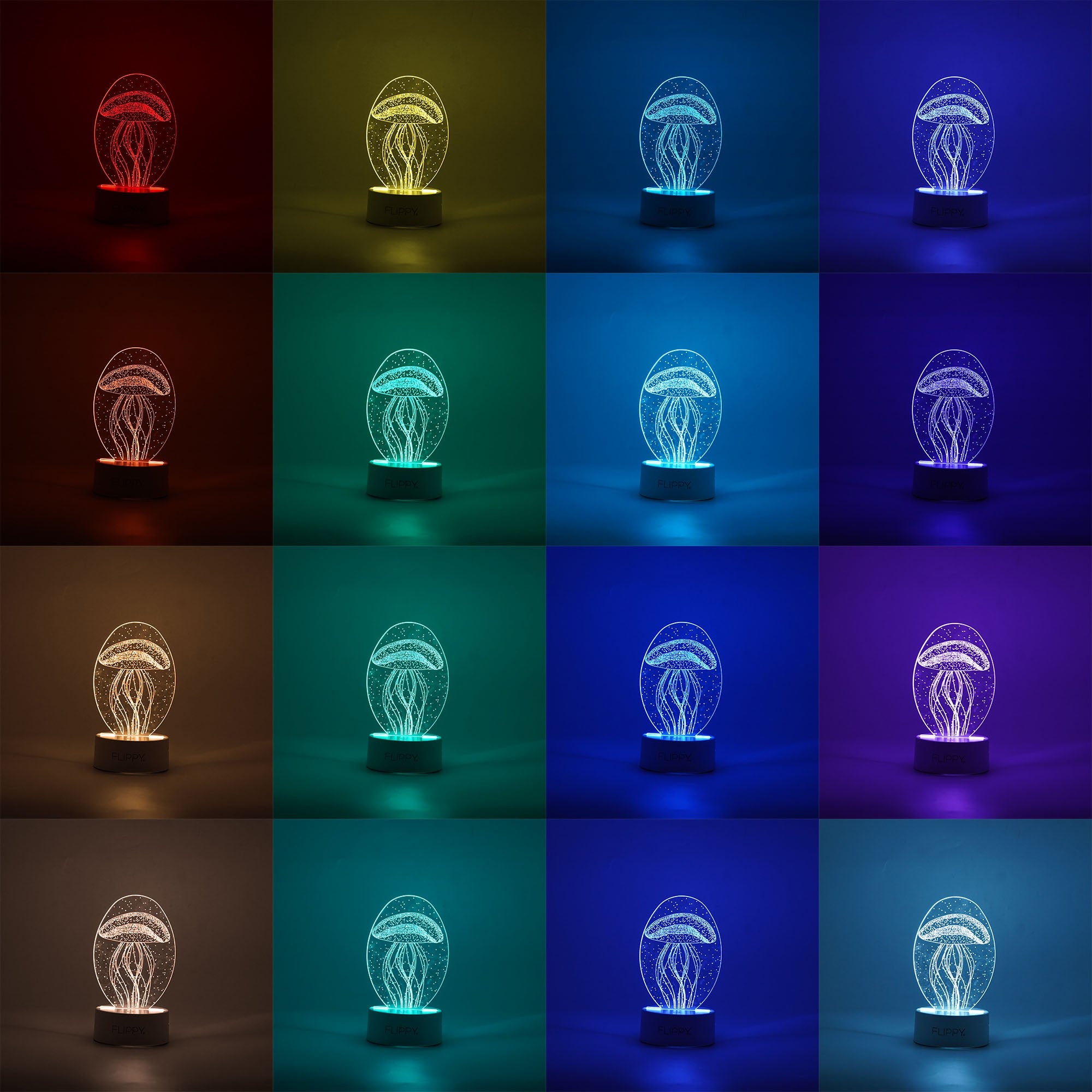 Lampa LED decorativa, Kaveny, 3D, Meduza, din material acril si lumina multicolora, alb