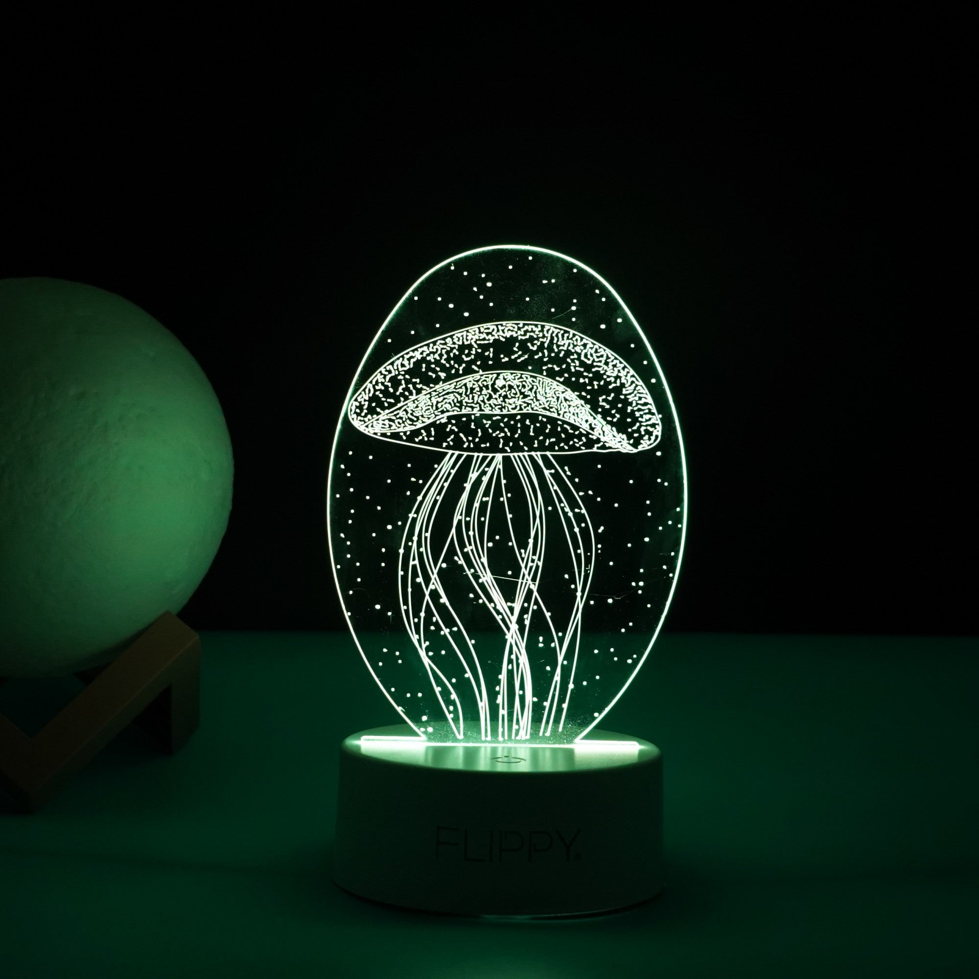 Lampa LED decorativa, Kaveny, 3D, Meduza, din material acril si lumina multicolora, alb