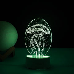 Lampa LED decorativa, Kaveny, 3D, Meduza, din material acril si lumina multicolora, alb