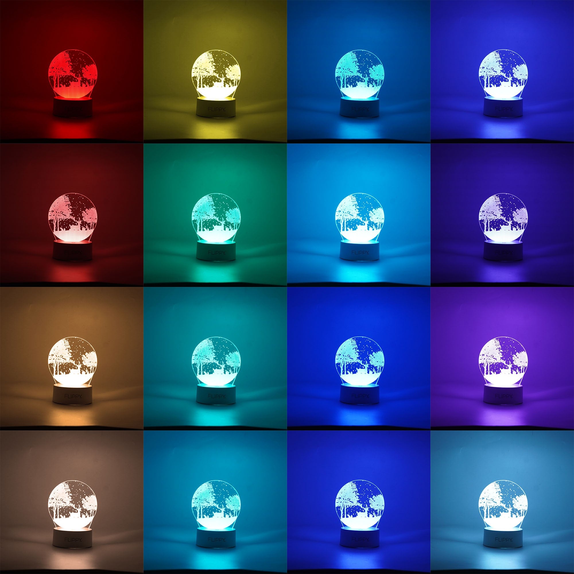Lampa LED decorativa, Kaveny, 3D, Peisaj de iarna, cu telecomanda, doua moduri de alimentare USB si baterii, 20 cm inaltime, din material acril si lumina multicolora, alb