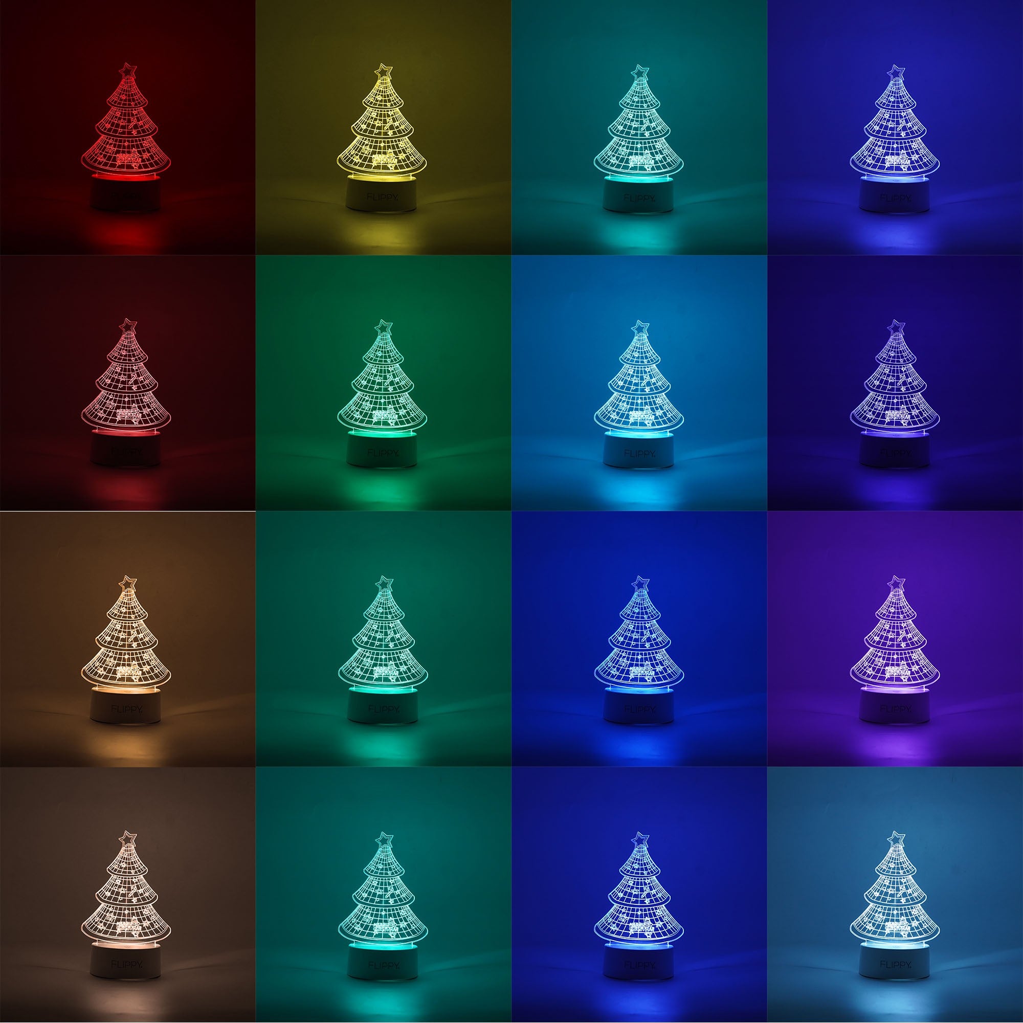 Lampa LED decorativa, Kaveny, 3D, Pom de Craciun, din material acril si lumina multicolora, alb