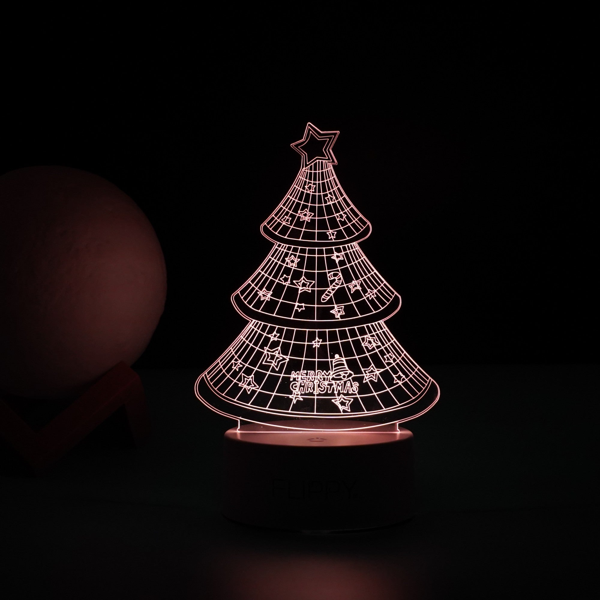 Lampa LED decorativa, Kaveny, 3D, Pom de Craciun, din material acril si lumina multicolora, alb