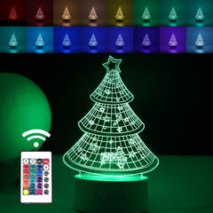 Lampa LED decorativa, Kaveny, 3D, Pom de Craciun, din material acril si lumina multicolora, alb