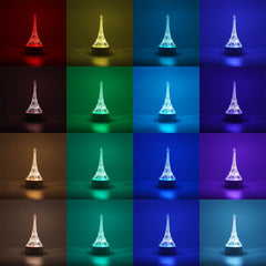 Lampa LED decorativa, Kaveny, 3D, Turnul Eiffel, din material acril si lumina multicolora, alb