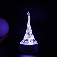 Lampa LED decorativa, Kaveny, 3D, Turnul Eiffel, din material acril si lumina multicolora, alb