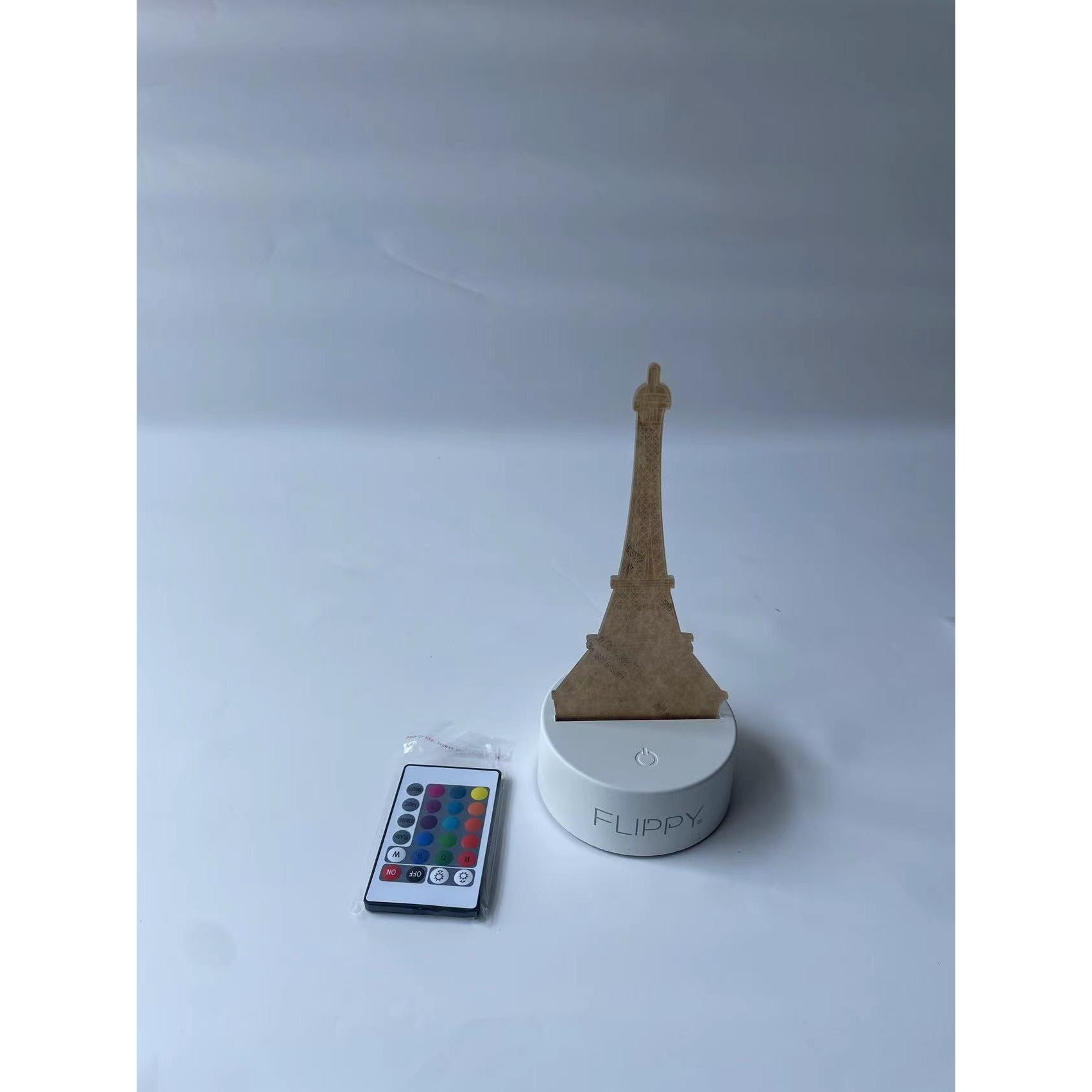 Lampa LED decorativa, Kaveny, 3D, Turnul Eiffel, din material acril si lumina multicolora, alb