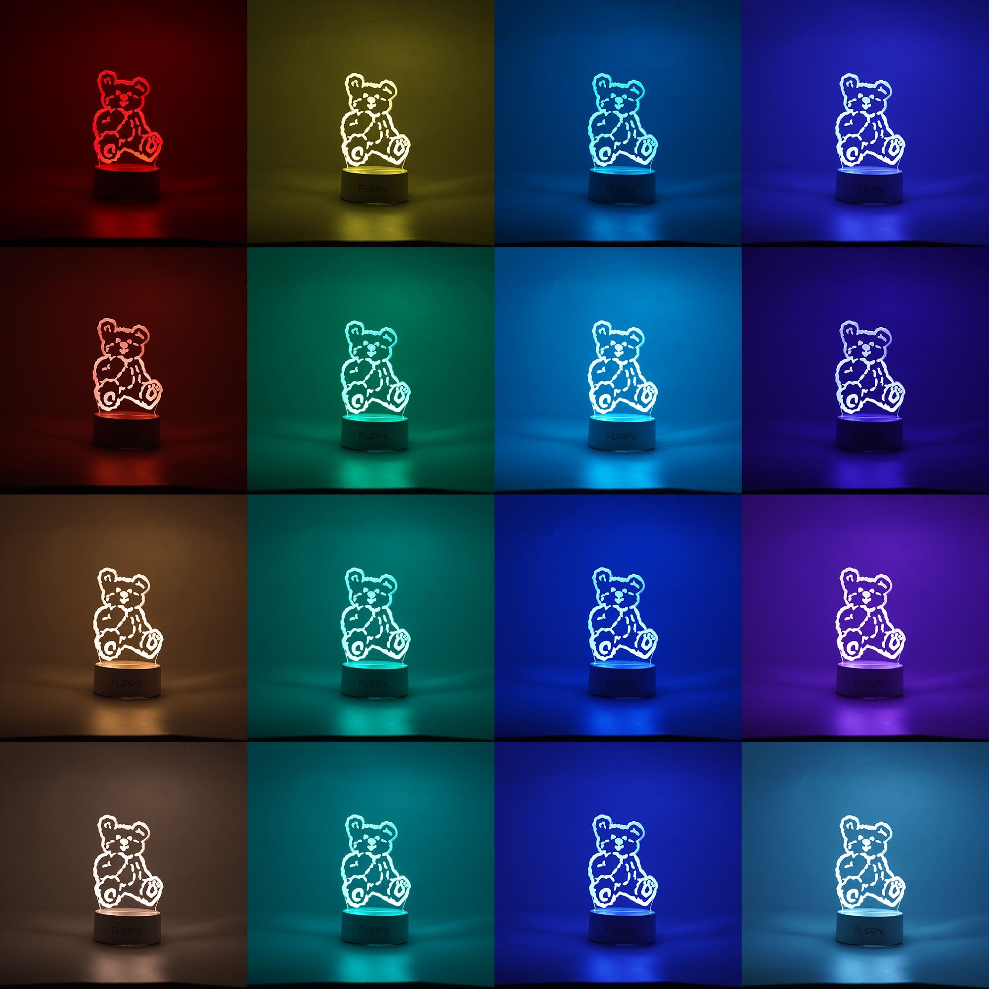 Lampa LED decorativa, Kaveny, 3D, Ursulet, cu telecomanda, doua moduri de alimentare USB si baterii, 20 cm inaltime, din material acril si lumina multicolora, alb