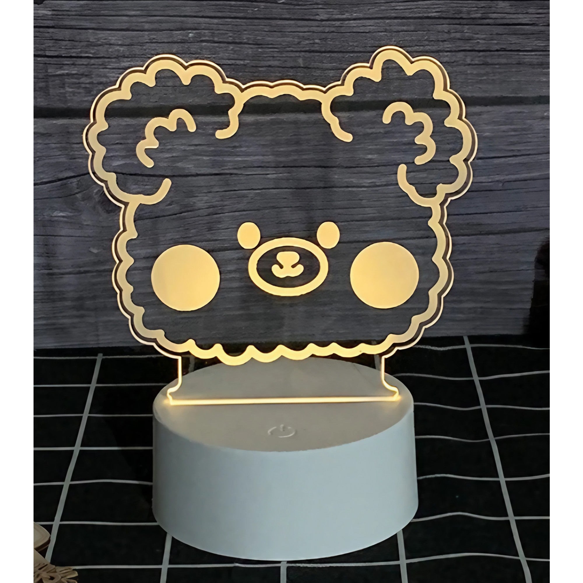Lampa LED decorativa, Kaveny, 3D, ursulet, din material acril si lumina multicolora, alb