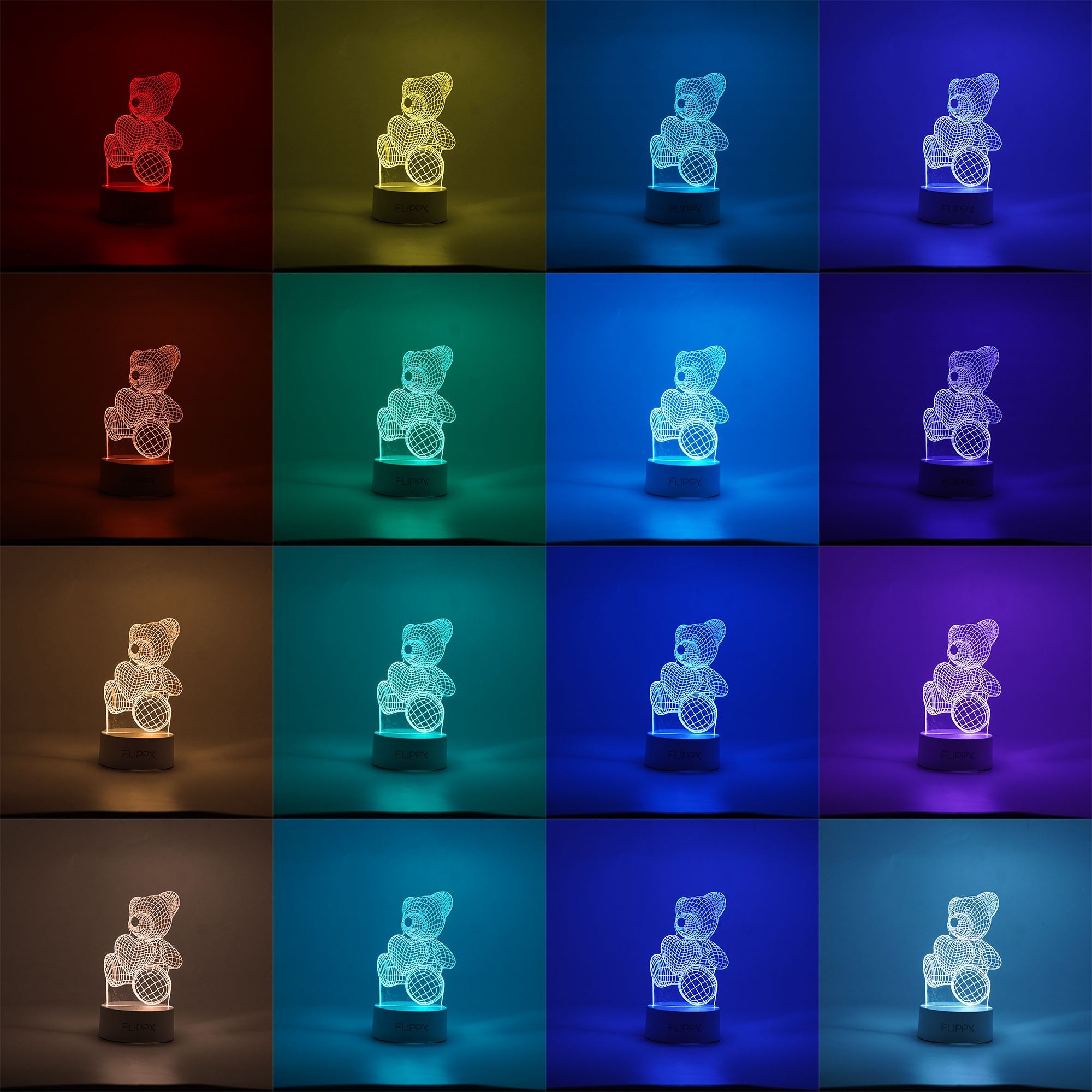 Lampa LED decorativa, Kaveny, 3D, ursulet, din material acril si lumina multicolora, alb