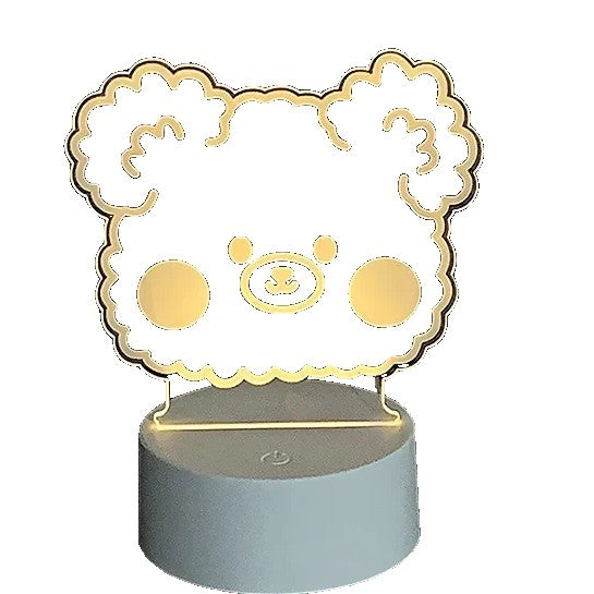 Lampa LED decorativa, Kaveny, 3D, ursulet, din material acril si lumina multicolora, alb
