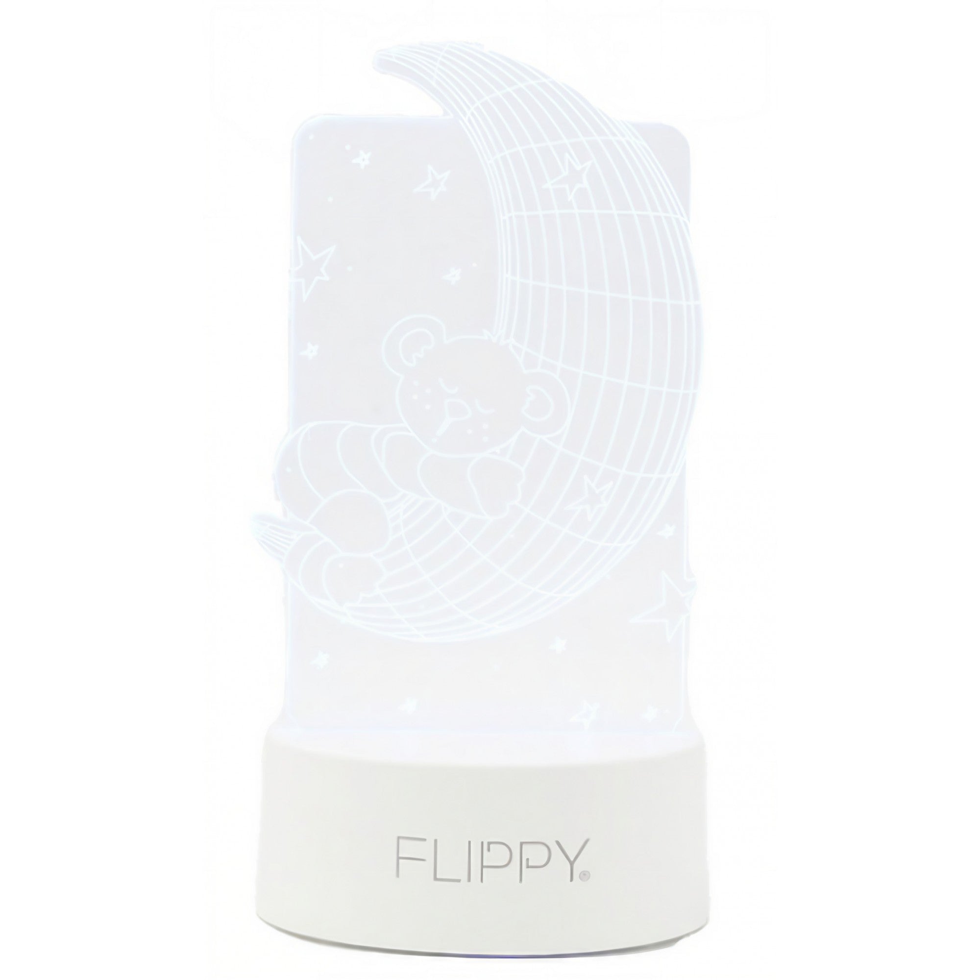Lampa LED decorativa, Kaveny, 3D, Ursulet si Semiluna, cu telecomanda, doua moduri de alimentare USB si baterii, 20 cm inaltime, din material acril si lumina multicolora, alb