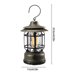 Lampa portabila camping, Felinar Vintage cu carlig, ABS, Iluminare 21 COB LED, Intensitate reglabila, 5W, Kadeny, Verde
