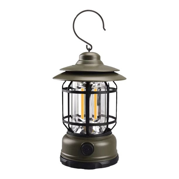 Lampa portabila camping, Felinar Vintage cu carlig, ABS, Iluminare 21 COB LED, Intensitate reglabila, 5W, Kadeny, Verde
