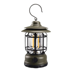 Lampa portabila camping, Felinar Vintage cu carlig, ABS, Iluminare 21 COB LED, Intensitate reglabila, 5W, Kadeny, Verde
