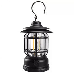 Lampa portabila camping, Felinar Vintage cu carlig, ABS, Iluminare 21 COB LED, Intensitate reglabila, 5W, Kadeny, Negru