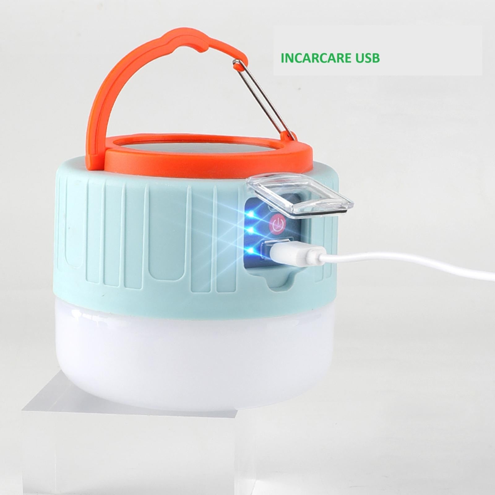 Lampa Portabila, Kadeny, Incarcare Solara + USB, Afisaj Inteligent al Bateriei, Raza de Actiune 32 mp, 6x9x11 cm, 3 Moduri, Alb