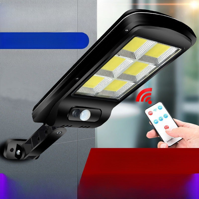 Lampa Solara De Exterior LED Kaveny, 36 cm x 11.5 cm, 2880 Lumeni 120 COB LED 24 W - echivalent 192 W bec incadescent, IP65, Senzor de Miscare, Senzor de Lumina, 6 Grile, Alb Rece