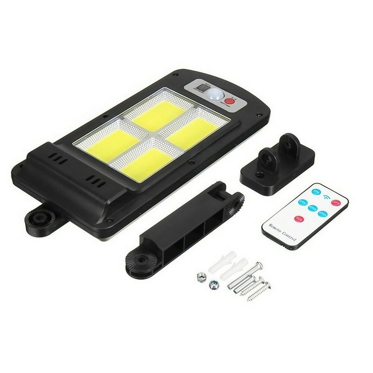 Lampa Solara De Exterior LED Kaveny, 23 cm x 11.5 cm, 3072 Lumeni 128 COB LED 25.6 W - echivalent 205 W bec incadescent, IP65, Senzor de Miscare, Senzor de Lumina, 4 Grile, Alb Rece