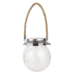 Lampa solara decorativa pentru exterior Kaveny, IP65, 20 LED-uri, 600mAh, 14 x 12 cm, cu agatatoare, model borcan rotund, alb cald