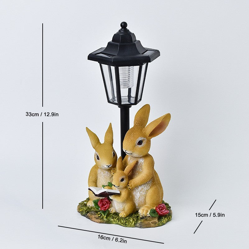 Lampa Solara Decorativa pentru Gradina, Kadeny, Decoratiune pentru Gradina cu Lumini LED, Dimensiuni aprox 33 x 16 x 15 cm, Incarcare solara, Model 3 Iepurasi, Negru