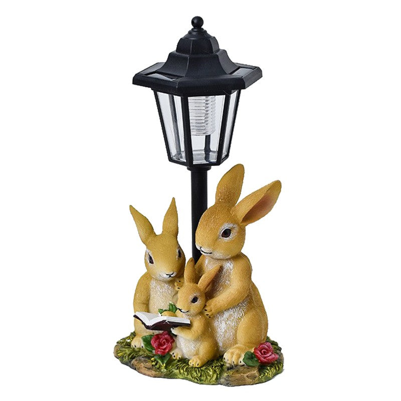 Lampa Solara Decorativa pentru Gradina, Kadeny, Decoratiune pentru Gradina cu Lumini LED, Dimensiuni aprox 33 x 16 x 15 cm, Incarcare solara, Model 3 Iepurasi, Negru