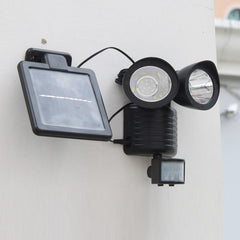 Lampa solara de tip decoratiune pentru gradina, Kaveny, model felinar dublu cu senzor de miscare, alb rece