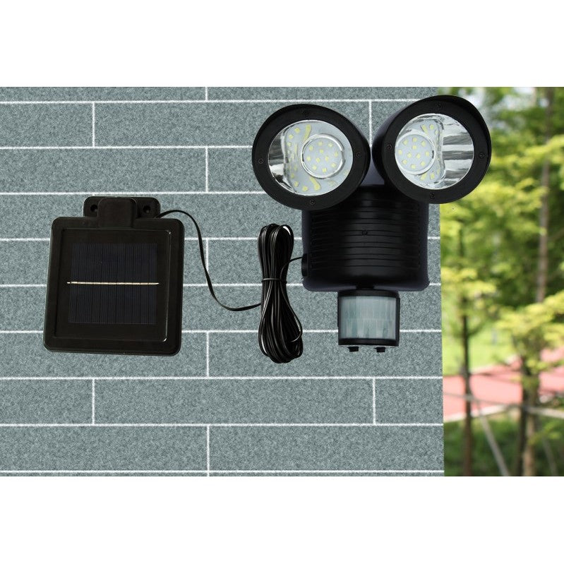 Lampa solara de tip decoratiune pentru gradina, Kaveny, model felinar dublu cu senzor de miscare, alb rece