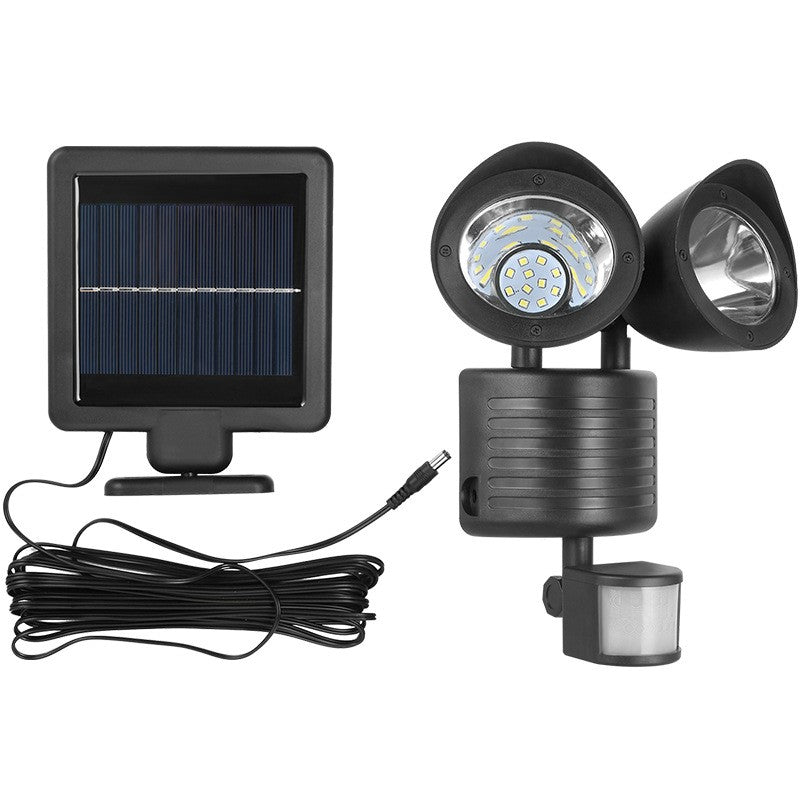 Lampa solara de tip decoratiune pentru gradina, Kaveny, model felinar dublu cu senzor de miscare, alb rece