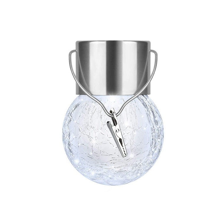 Lampa Solara Kaveny, LED, Tip Candelabru Mic, Cu Bila Din Sticla Crapata, Exterioara, Impermeabila, Iluminare 6-12 H, Alb