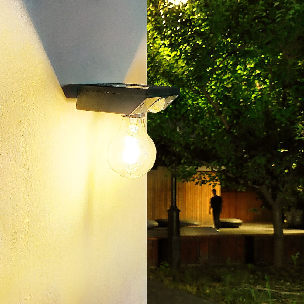 Lampa solara Kaveny, pentru exterior, tip bec, rezistenta la apa IP65, material ABS, baterie 3.7V, 1200 mah, 9.5 x 11 cm, autonomie 8 ore, senzor de miscare,  alb cald