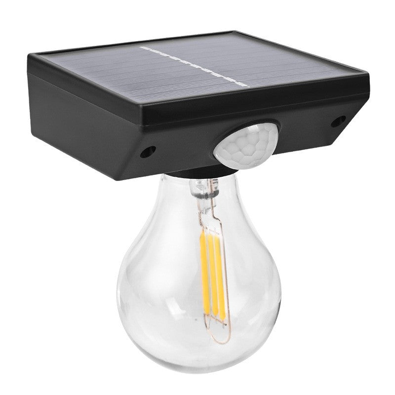 Lampa solara Kaveny, pentru exterior, tip bec, rezistenta la apa IP65, material ABS, baterie 3.7V, 1200 mah, 9.5 x 11 cm, autonomie 8 ore, senzor de miscare,  alb cald