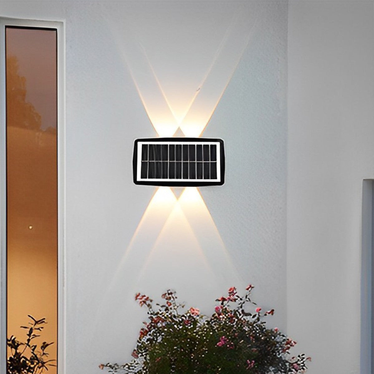 Lampa solara LED bidirectionala dreptunghiulara pentru perete Kaveny, 20.5x10 cm, 6 LED-uri, 5.5V, ABS, 500mAh, rezistent la apa IP65, alb rece