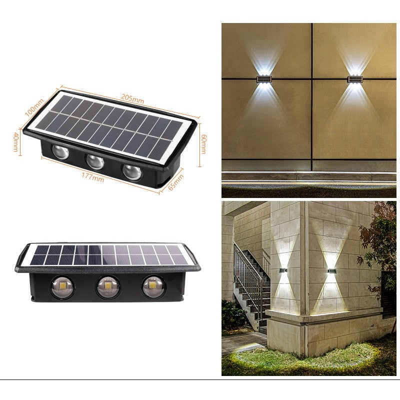 Lampa solara LED bidirectionala dreptunghiulara pentru perete Kaveny, 20.5x10 cm, 6 LED-uri, 5.5V, ABS, 500mAh, rezistent la apa IP65, alb rece