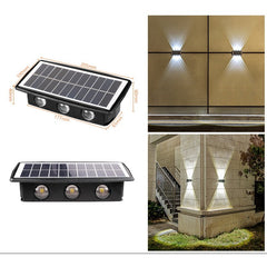 Lampa solara LED bidirectionala dreptunghiulara pentru perete Kaveny, 20.5x10 cm, 6 LED-uri, 5.5V, ABS, 500mAh, rezistent la apa IP65, alb rece