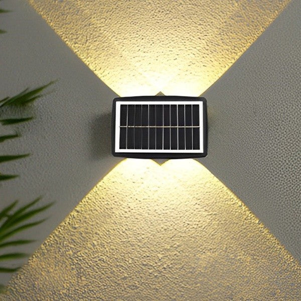Lampa solara LED bidirectionala dreptunghiulara pentru perete Kaveny, 20.5x10 cm, 6 LED-uri, 5.5V, ABS, 500mAh, rezistent la apa IP65, alb rece