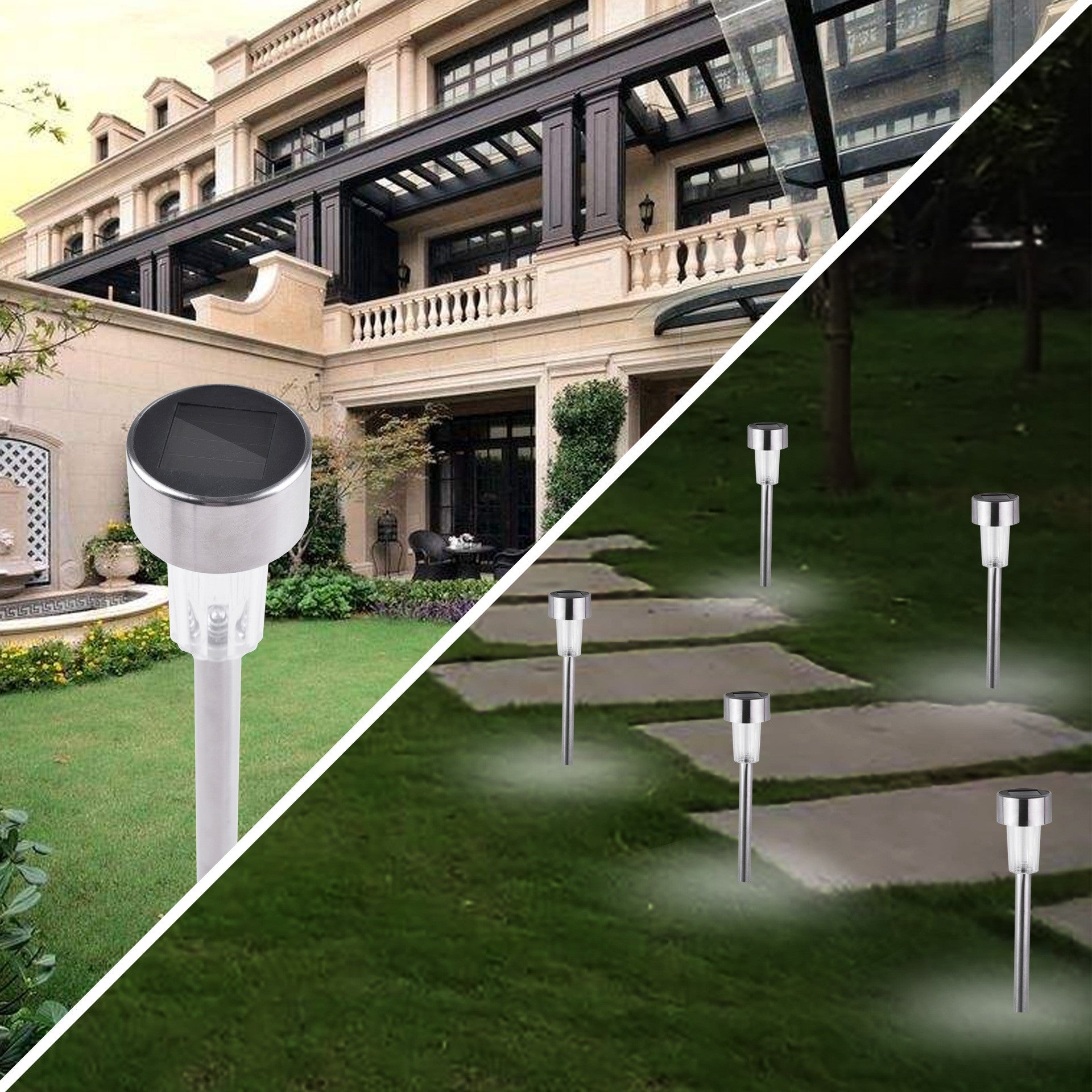 Lampa solara Led decorativa pentru gradina, Argintie, Kaveny, Lumina Multicolor