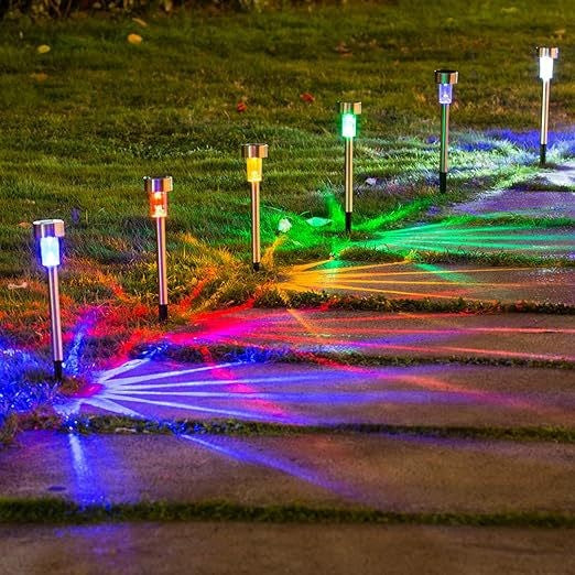 Lampa solara Led decorativa pentru gradina, Argintie, Kaveny, Lumina Multicolor