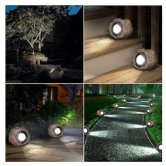 Lampa solara LED decorativa pentru gradina Kaveny, imitatie piatra, lumina puternica 4 LED-uri, 12 x 15 cm, material ABS, baterie Ni-MH, 600 mAh, panou solar 2V, lumina alb rece, gri