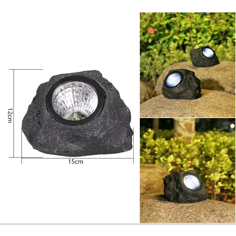 Lampa solara LED decorativa pentru gradina Kaveny, imitatie piatra, lumina puternica 4 LED-uri, 12 x 15 cm, material ABS, baterie Ni-MH, 600 mAh, panou solar 2V, lumina alb rece, gri