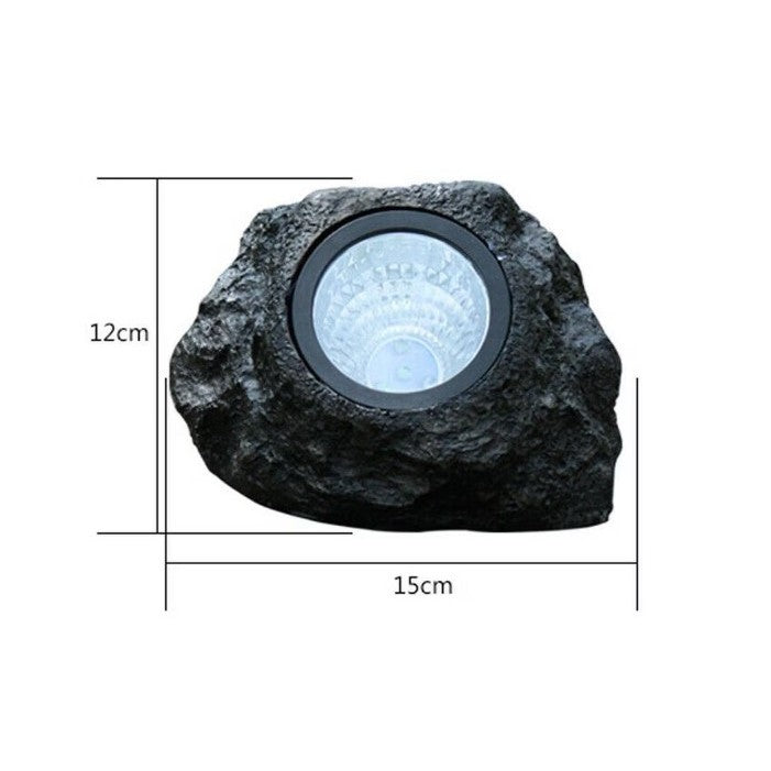 Lampa solara LED decorativa pentru gradina Kaveny, imitatie piatra, lumina puternica 4 LED-uri, 12 x 15 cm, material ABS, baterie Ni-MH, 600 mAh, panou solar 2V, lumina alb rece, gri