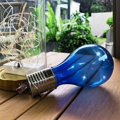 Lampa Solara LED Decorativa sub forma de Bulb, pentru exterior, suspendata, IP65, Ultron Albastru, Kaveny