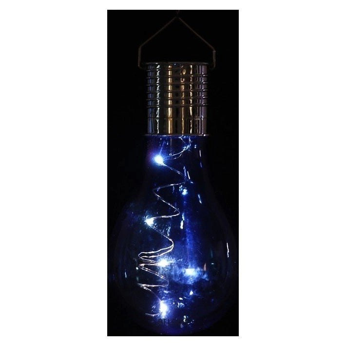 Lampa Solara LED Decorativa sub forma de Bulb, pentru exterior, suspendata, IP65, Ultron Albastru, Kaveny